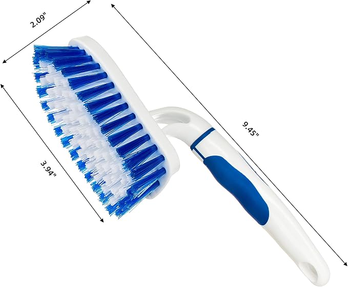 2-Pack Scrub Brush for Cleaning with Long Handle, White&Blue | Medium Firm Bathroom Cleaning Supplies, Bathtub and Shower Cleaner Brush, Multi-Scene Use for Kitchen or Carpet Cleaning