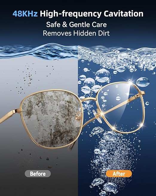 KUNPHY Ultrasonic Jewelry Cleaner, 400ml Sonic Cleaner for Rings, Glasses | 4 LED Light & Display, 48kHz Ultrasonic Cleaner, 400ml 304 Tank, Quiet 45dB, Dual 5/10min Timers, Overheat Protection, White