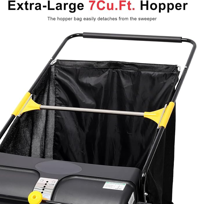 26" Hand-Push Lawn Sweeper | 4 Heavy-Duty Brushes & Wheels, Adjustable Height, 3.5 FT Large Hopper | for Efficient Leaf and Grass Collection in Lawns, Yards, Gardens (Black+26 Inch)