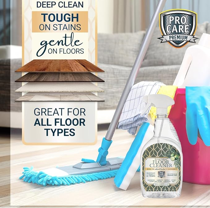 ProCare Bergamot Sage Floor Cleaner (Made in USA) | Vinyl, Wood, Tile, Stone & Laminate Floor Cleaner For Mopping, Household Supplies, Cleaning Solution For Kitchen & Bathroom-32oz/0.95L Spray Bottle