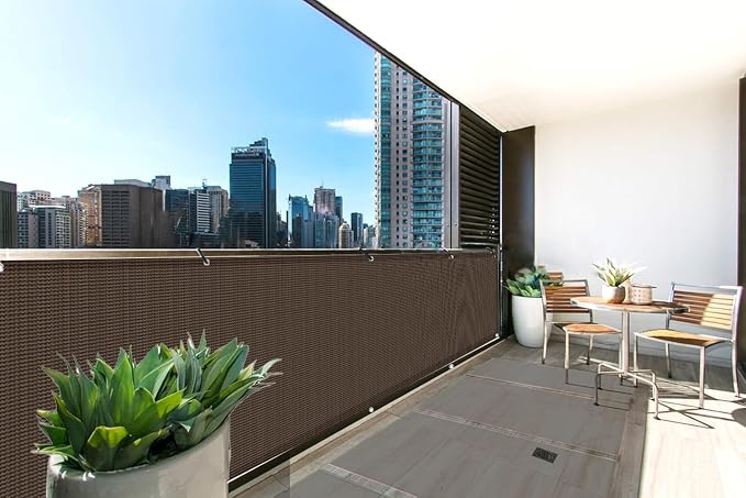 LOVE STORY 3' x 6' Balcony Privacy Screen Cover for Apartment, Brown | HDPE Fabric, 95% UV Block, Fence Cover for Patio Deck, Railing Screen for Porch, Privacy Protective, Custom Size Available