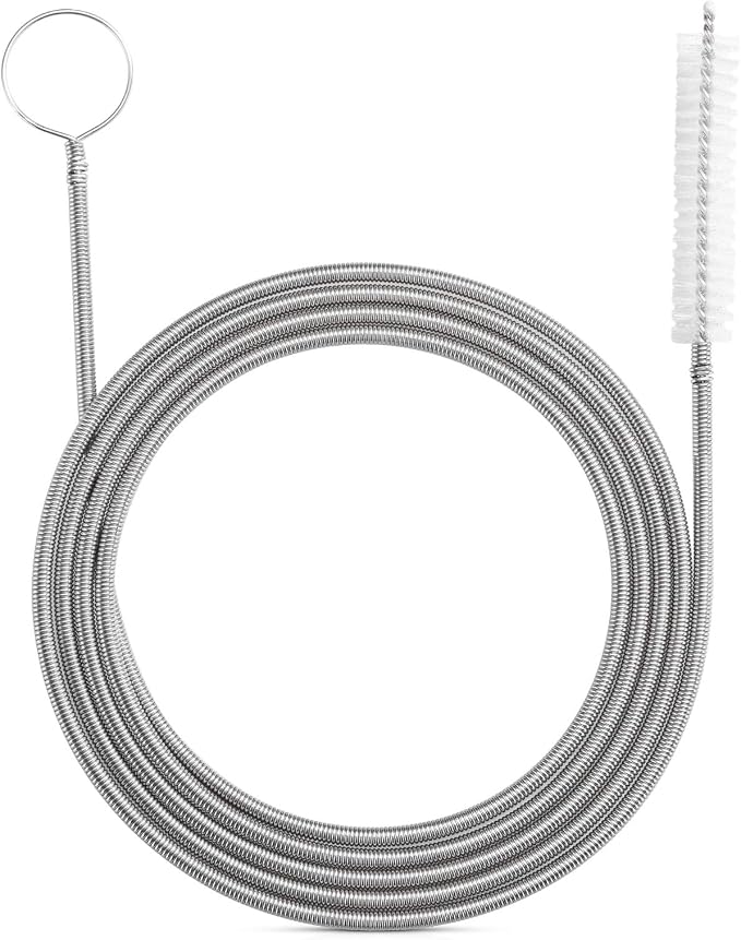 RayTour Extra-Thick Drain Brush with Stronger Spring 61-Inch Stainless Steel and Nylon Pipe Cleaner for Flexible, Curved & Slim Holes, Stronger Spring Version