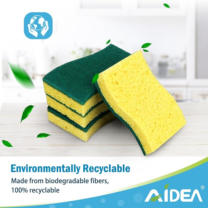 AIDEA Sponges Kitchen, Heavy Duty Scrub Sponge-24Count, Sponges for Dishes, Cellulose Dish Sponge, Scrubbing Power for Tough Messes, Cleaning Power for Non-Coated Cookware, Dishes, Pots, Pans