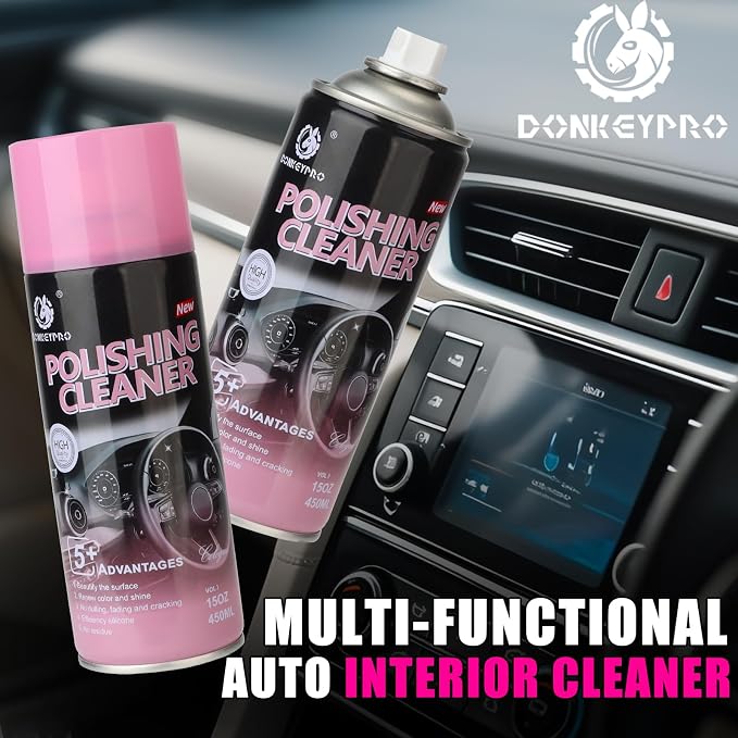 DONKEYPRO Car Interior Cleaner, Polishing Cleaner Detailer Spray for Vehicle Detailing, 450ml Aerosol 15 fl oz with Iron Can (2-Pack)
