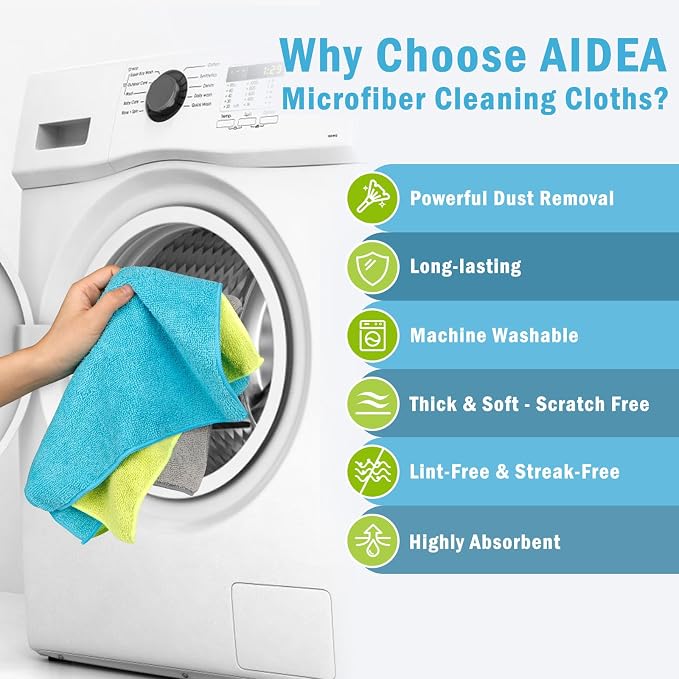 AIDEA Microfiber Cleaning Cloth-100PK, Microfiber Towels for Cars 12"x16" | Absorbent Cleaning Rags, Reusable Microfiber Towel Kitchen Towels, Dusting Cloth, Dish Rags, Bulk Cleaning Towels Multicolor