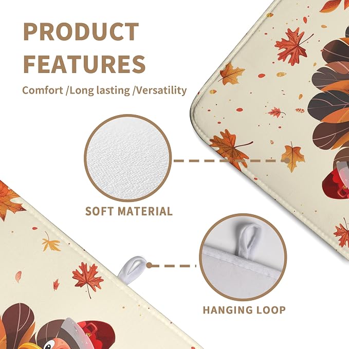 Happy Thanksgiving Dish Drying Mats for Kitchen Counter Autumn Fall Turkey Maple Leaves Pumpkin Drying Mat 18 x 24 Inch Microfiber Absorbent Dish Drying Pad Washable Dish Drainer Mats for Coffee Bar