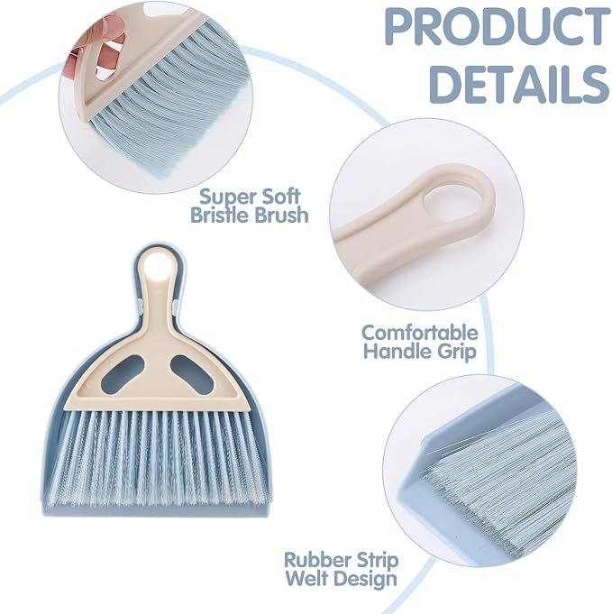 6 Pcs Small Dustpan and Brush Set, Portable Compact Mini Broom and Dust Pan | Nesting Tiny Cleaning Broom with Handle, Whisk Hand Broom and Dustpan Set for Classroom, Countertop, Keyboard, Car & Pet Nest