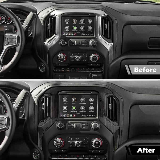 RT-TCZ for Silverado Dash Navigation Panel Trim Cover for Chevy Silverado 2019-2021 for GMC Sierra 2019-2022 Black Wood Grain Interior Accessories
