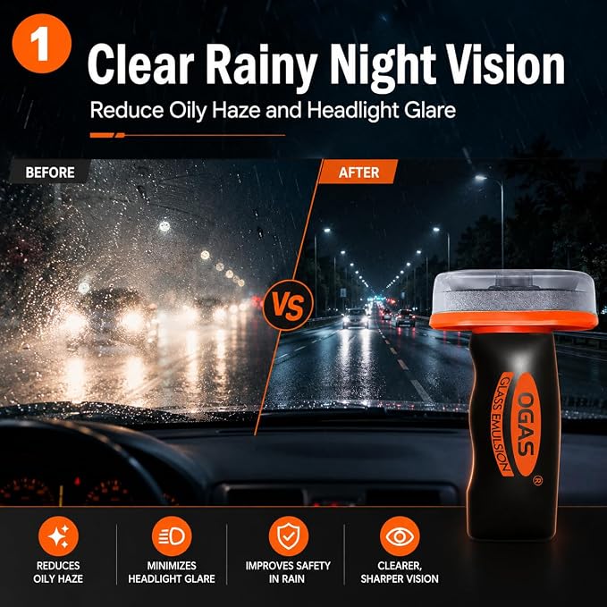 Glass Oil Film Remover for Car, 100g Car Windshield Cleaner with Sponge Applicator, Glass Emulsion Cleaner for Oil Film, Road Grime, Water Spots, Rainy Night Visibility, Exterior Auto Glass Only
