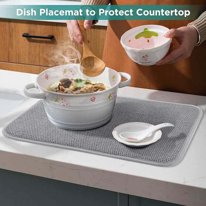 GeeRic Microfiber Dish Drying Mat, Super Absorbent Kitchen Dish Drying Pad, Reversible for Countertop, 15*20 inch Gray