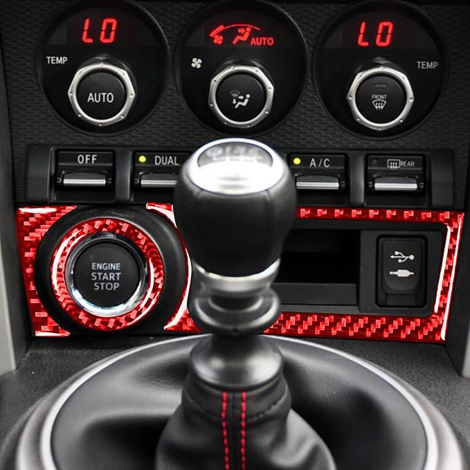 Red Real Carbon Fiber Car Decals Engine Stop Start Button Cover Storage Box Panel Trim Stickers Accessories Compatible with Subaru BRZ 2016 2017 2018 2019 2020 Interior Type-A