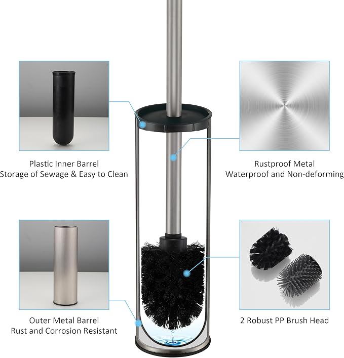 Toilet Brush and Holder,Stainless Steel Toilet Brushes for Bathroom with Holder 2pack Black