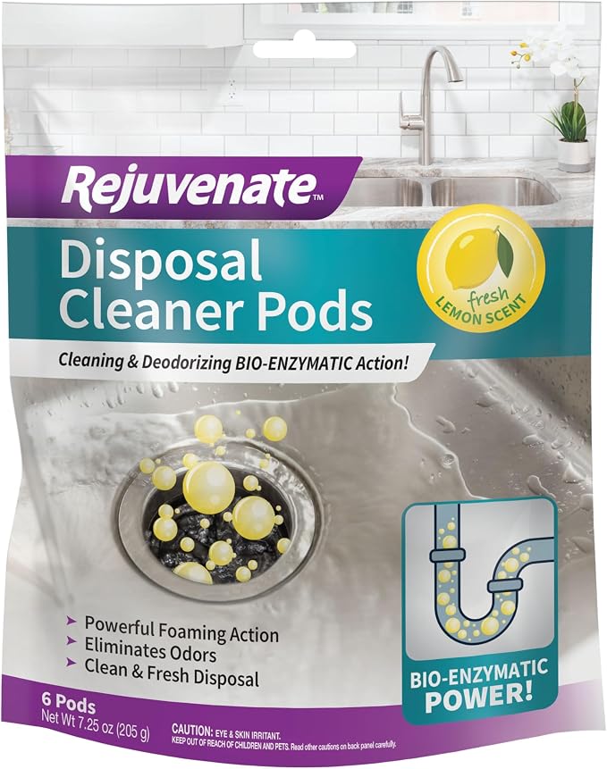 Rejuvenate Disposal Cleaner Pods, 6 Count, Lemon Scented Disposal And Pipe Cleaner Pods With Bio-Enzymatic Formula Help Break Down Leftover Food Waste And Remove Odors For A Clean, Fresh Disposal