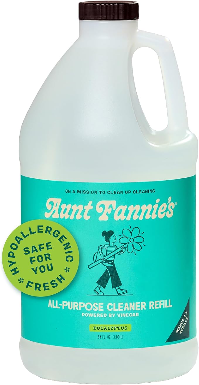 Aunt Fannie's All Purpose Vinegar Cleaner Spray, Eucalyptus, Refill 64 oz | Cuts Grease & Grime, No Harsh Residue, Safe for Kitchens Bathrooms Windows Counters & Sealed Areas, Kid and Pet Safe
