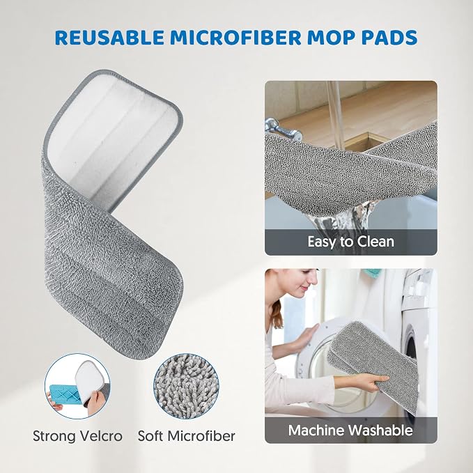 Spray Mops for Hardwood Floor Cleaning: MEXERRIS Wet Mops with 2 Bottles - Floor Mop with 4 Reusable Washable Pads for Swiffer Powermop - Dust Dry Mops with Spray for Laminate Wood Vinyl Tiles