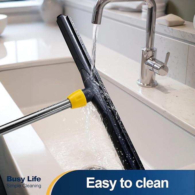 Yocada Floor Squeegee Scrubber Adjustable Telescopic Pole Heavy Duty 54.3" | Household Broom EVA Foam Blade for Garage Courtyard Shower Bathroom Floor Marble Glass Tile Water Foam Cleaning
