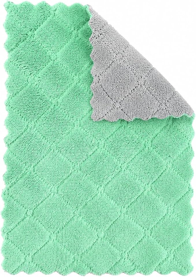 Cleaning Cloth for Kitchen (Pack of 1) | Ultra Soft Absorbent Dish Cleaning Towel | Dual Texture Reusable Cloth for Utensils, Countertops & Glass | Streak-Free & Quick Dry (Green)