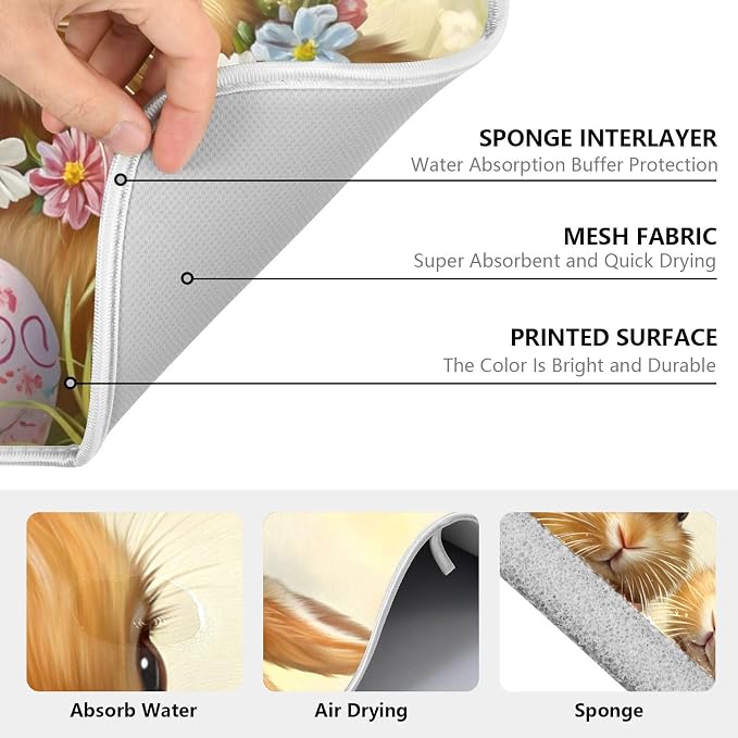 Cute Rabbit Bunny Easter Eggs Dish Drying Mat for Kitchen Counter Absorbent Microfiber Small Drying Pad Dish Mats for Kitchen Countertops 16 x 18 Inch