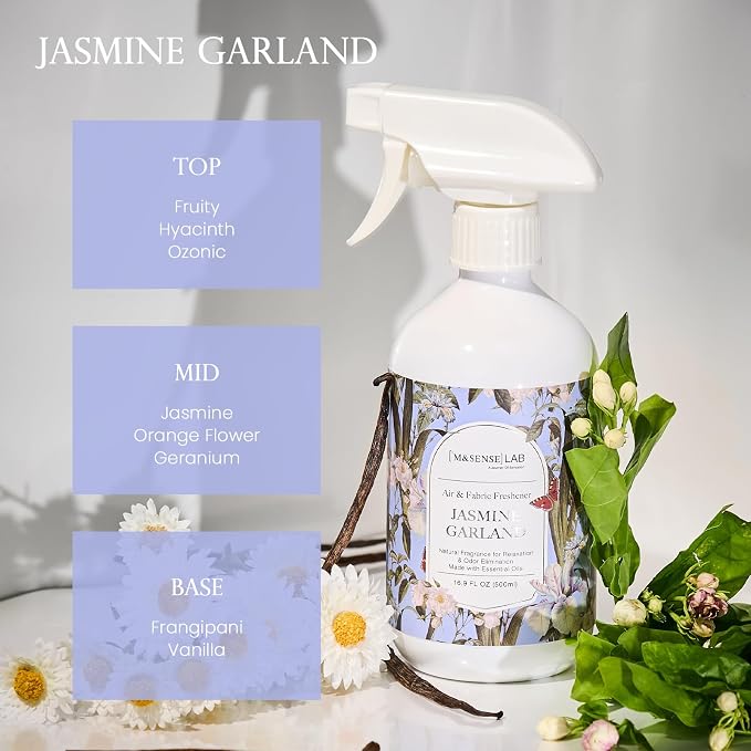 M&SENSE Air & Fabric & Pet Odor Eliminator Spray - 16.9oz Large Size Natural Safe Air Freshener Jasmine Scented Deodorizer for Home Eliminates Smoke Musty Smells, Calming Scent for Bedtime Relaxation