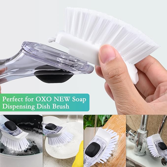New Brush Refills for OXO New Soap Dispensing Dish Brush - 4 Pack Dish Brush Cleaning Soap Dispensing Head Replacement for Scrubber