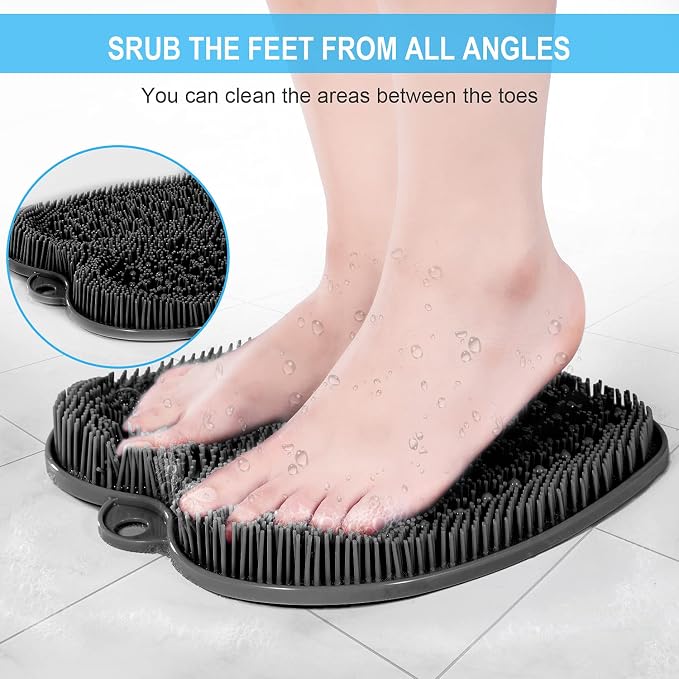 BESKAR Larger Shower Foot Scrubber Mat with Non-Slip Suction Cups- Cleans, Smooths, Exfoliates & Massages your Feet Without Bending, Improve Foot Circulation & Soothes Tired Feet- Black | Cleans, Smooths, Exfoliates, Massages Your Feet Without Bending,...