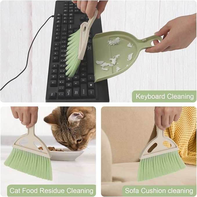 Mini Dustpan and Brush Set Portable Small Broom with Dust Pan Handheld Hangable Whisk Broom and Dust Pan for Home, Kitchen, Table, Office, Car 1 Pcs (Green)
