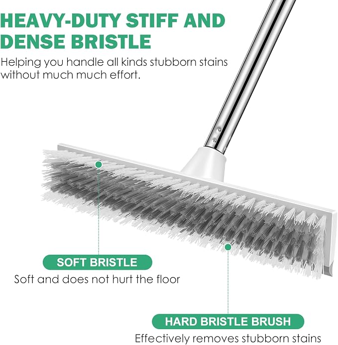 SetSail 12-in Wide Floor Scrub Brush with Long Adjustable Handle Brush | 2 in 1 Scrape Brush Stiff Bristle Floor Scrubber for Cleaning Shower Bathroom Garage Kitchen Wall Deck Tub Tile