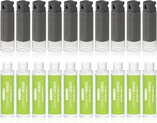Scosche SCOCLNR 2-in-1 Streak-Free Screen Cleaning Kit, Refillable Electronic Screen Cleaner Spray and Wipe for TV, Computer, Phone, iPhone, iPad, Laptop, MacBook, Car Touchscreen, 10 Pack