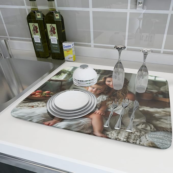 Giwawa Custom Dish Drying Mat Customized Drainer Pad with Image Logo Text 18x24 Inch Personalized Absorbent Dish Dry Pad for Kitchen Counter Sink
