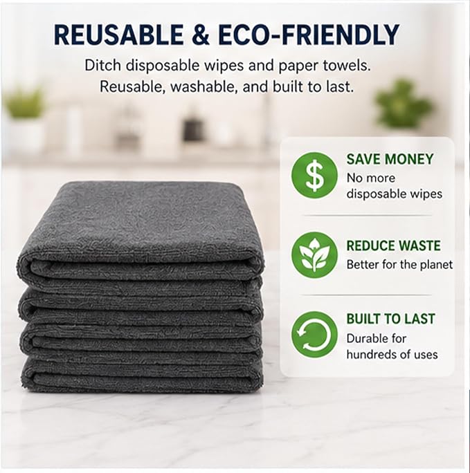 Magic Cleaning Cloth Thickened 5 Pack - 16x12 Inch Reusable Microfiber Cleaning Cloths, Streak-Free & Lint-Free for Glass, Window, Kitchen, Stainless Steel, Cars & Screens (5Pack)