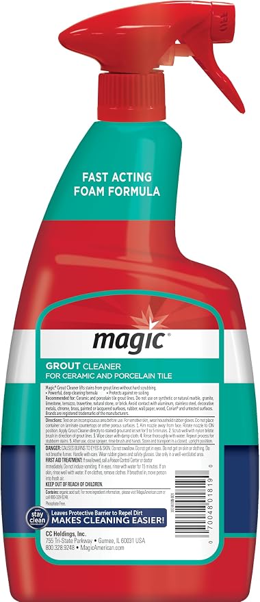 MAGIC Grout Cleaner for Tile Floors Bundle - Cleaning Solution for Ceramic & Porecelain Tile, Fast Acting Foam Formula Lifts Stains & Prevent Resoiling, Protective Barrier to Repel Dirt, 30 Fl Oz