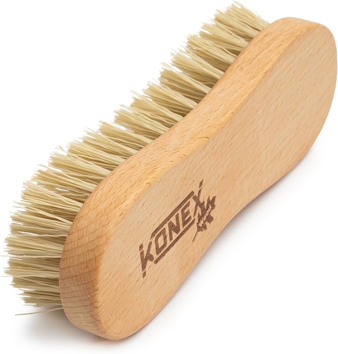 KONEX Nylon Fiber Economy Utility Cleaning Hand Brush | Heavy Duty Hand-Held Scrub Brush Stiff Bristles | Wooden Body, Ideal Scrub Brushes for Cleaning (Peanut Shaped) (Pack of 2)