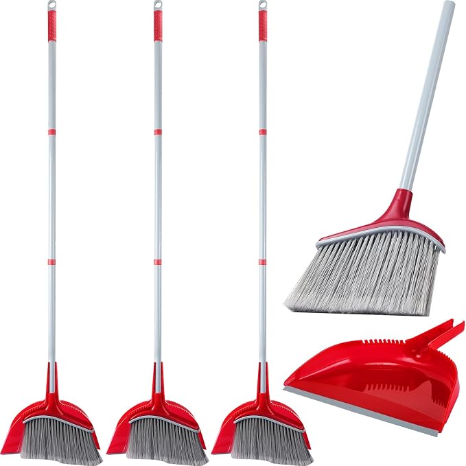 Meanplan 2 Pcs Angle Broom and Dustpan Combo Set for School Classroom 54'' Outdoor Indoor Cleaning Broom Commercial Broom with Step-on Dustpan for Home Kitchen Office Floor Dirt Dust Hair Cleaning