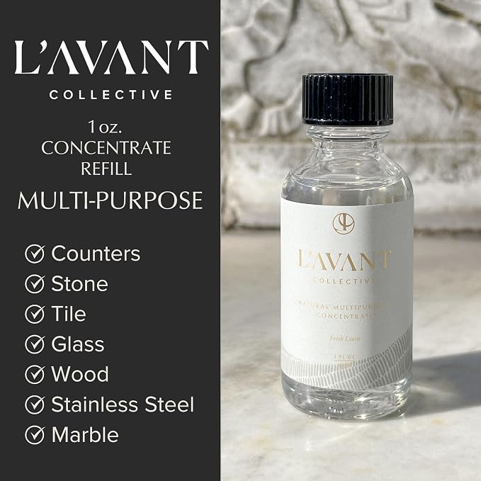 L'AVANT Collective Luxury Multipurpose Surface Cleaner Concentrate | All Purpose Cleaning Spray Refill, Plant-Based & Non-Toxic | Makes 16 Fl Oz, EPA Safer Choice | 1 Fl Oz | Fresh Linen