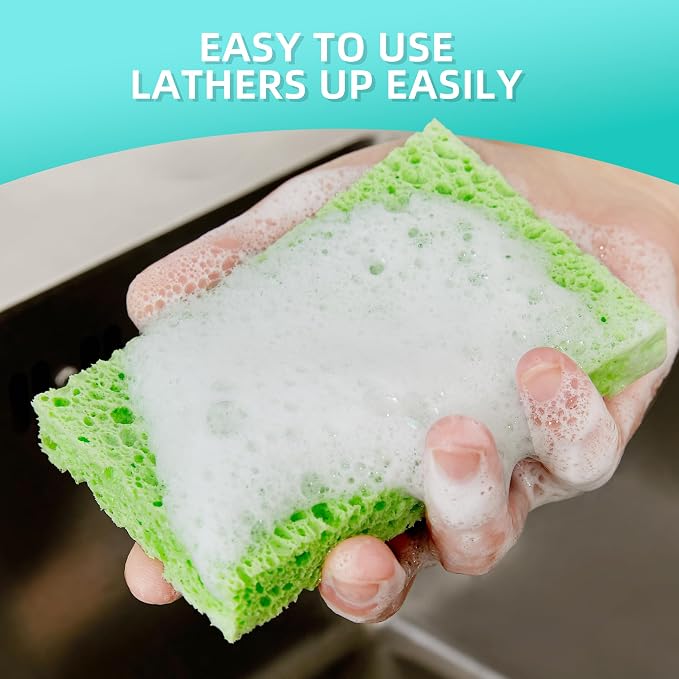 JOYMOOP Dish Sponge Scrubber, Cellulose Sponges Kitchen for Non-Scratch Washing Dishes, Household Cleaning Scrub Natural Sponge, Pack of 12 Colorful Sponges