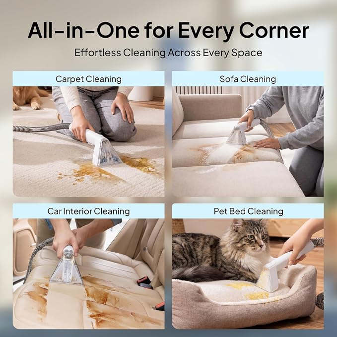 Livatro Portable Carpet Upholstery Cleaner Machine with 2.3L+1.3L Dual Tank | 600W 16kPa Powerful Suction Deep Cleaning Spot Cleaner Shampooer, for Pet Stain Rug Stair Couch Sofa Handheld Cleaner