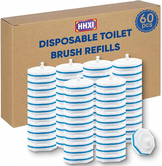 60Ct Disposable Toilet Brush Refills, Toilet Bowl Cleaner Refills, Bathroom Cleaning, Disposable Prefilled Cleaning Scrubbers, Compatible with Most Toilet Brushes