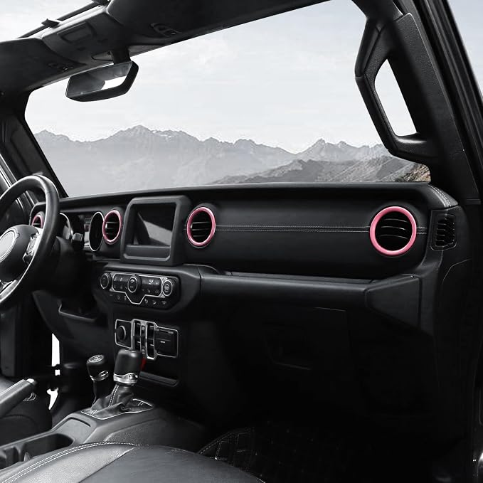 JeCar Interior Trim Kit Dashboard Air Conditioner Vent Ring Interior Accessories Compatible with Jeep Wrangler 2018-2023 JL, Pink