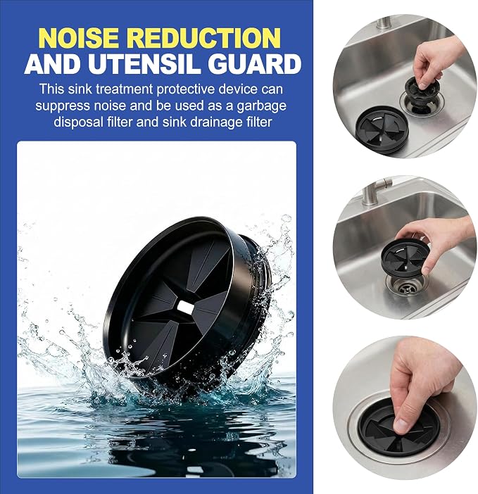 2 Pack Garbage Disposal Splash Guard for 3-3/8 Inch Drains, Quiet Rubber Sink Stopper & Baffle Replacement, Removable Disposal Cover Insert & Strainer Parts for Kitchen