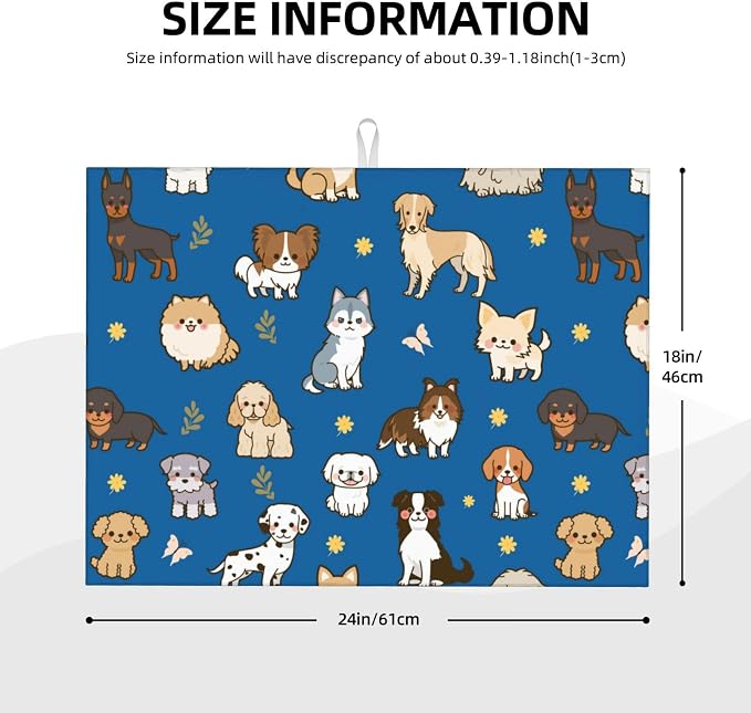 Cute Puppy Dog Dish Drying Mat 18 x 24 Inch for Kitchen Counter Cute Kitchen Mat Microfiber Kitchen Countertop Absorbent Reversible Drainer Rack Pad Dish Drying Mat