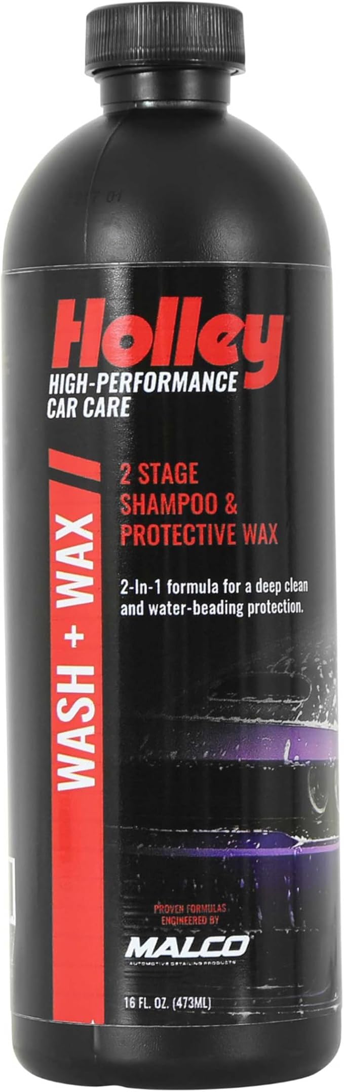 Holley Wash + Wax - 2-Stage Shampoo & Wax - 16 oz. | High-Performance Car Care, Washing Liquid - Soap Concentrate with Carnauba Protective Wax - For all car types