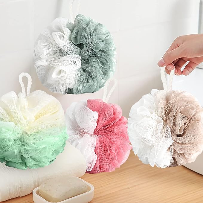 Fu Store Loofah Sponge Shower Loofahs 50g Bath Sponges Mesh Balls 4 Colors for Body Scrubber Exfoliator Wash Back Scrubbers Bathroom Men Women Cleaning Bathing Accessories