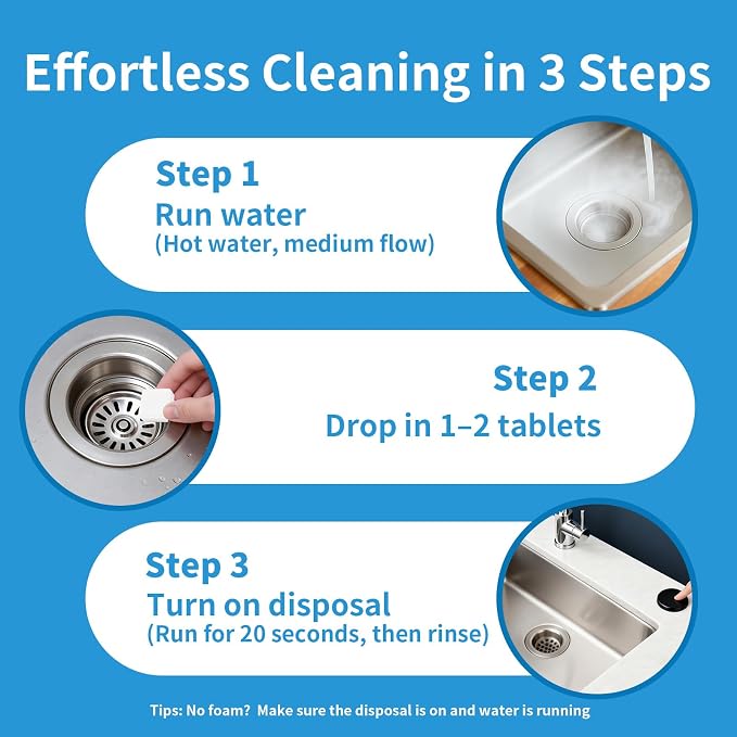 Garbage Disposal Cleaner and Deodorizer Tablets 24 Pack, 1 Year Supply, Lemon Scent Foaming Disposal Cleaner, Sink Cleaner