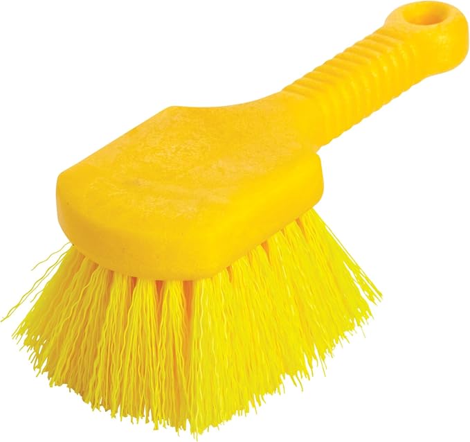 Rubbermaid Commercial 8" Utility Scrub Brush Plastic Handle Synthetic Bristles Cleaning Multi Purpose Heavy Duty Outdoor Wheels and Tires