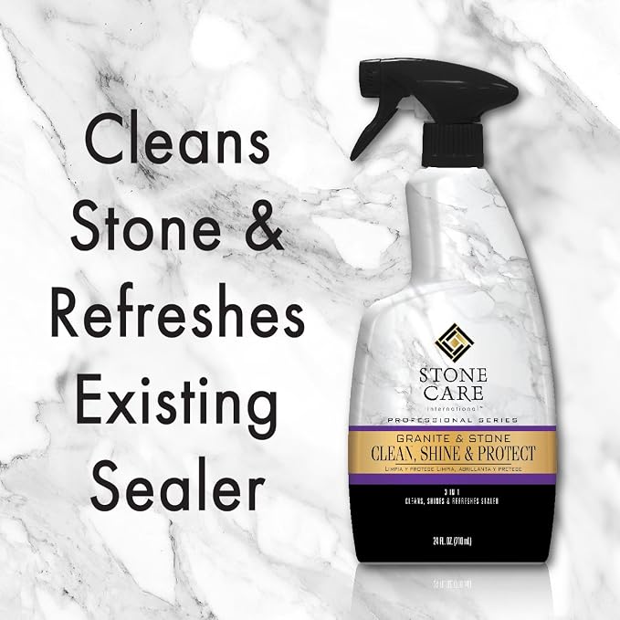 Stone Care International Granite Clean, Shine & Protect - Cleans Polishes & Protects Stone, Granite, Quartz, Marble, Limestone and Travertine Slate Surfaces, White, 24 Fl oz