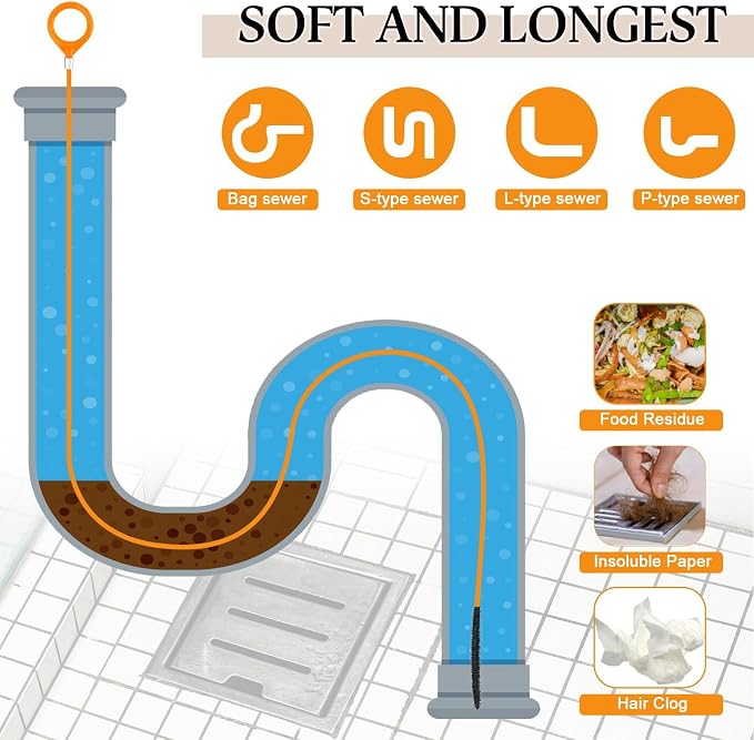 3pcs 50 Inch Drain Snake Hair Clog Remover Tool, Anti-Break Metal with Nylon Coating Sink Snake, for Bathroom Sink, Tub, Shower, Pipe Drain