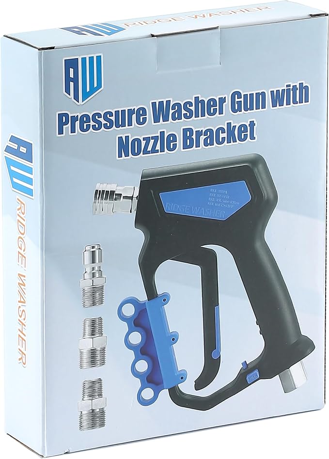 RIDGE WASHER Pressure Washer Gun Swivel, 5000 PSI, 12 GPM | Power Washer Gun with 1/4" Quick Connector, 360° 3/8 NPT Thread, M22-14mm Fitting, M22-15mm Fitting