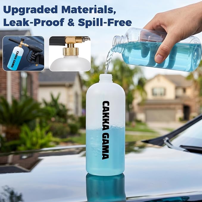 Foam Cannon for Pressure Washer, Industrial Car Wash Foam Sprayer with 1/4 Inch Quick Connector, Adjustable Soap Cannon with 5 Pressure Washer Nozzle Tips for Car Detailing, 1 Liter