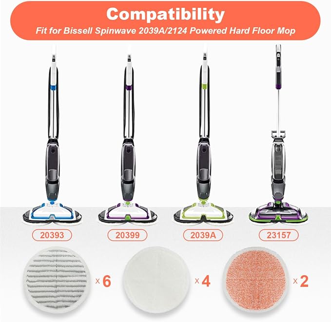 Spin Wave Mop Pads Fit for Bissell Spin Wave 20399 23157 23159 2039A 2124A 20393 2039T 2039W 20391 20395 2307 2315A Heavy Soft Scrubby Pads for Hardwood Floor Cleaning Replacement Pads(12Pack)