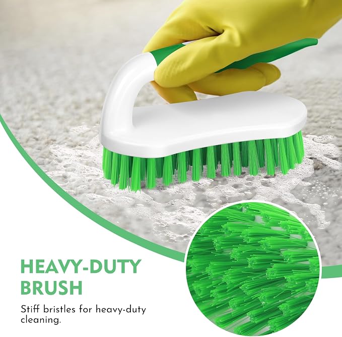 SetSail Scrub Brush, Stiff Bristle Cleaning Scrubber, 4 Pack(Green) | Durable Bristles Ergonomic Non-Slip Tpr Grip. U-Style Hanging Loop for Storage. Use for Shower, Tub, Tile, Kitchen, Carpet.